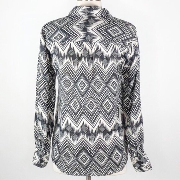 J.Crew Black White Linen Diamond Ikat Boy Shirt 2 - Picture 4 of 7